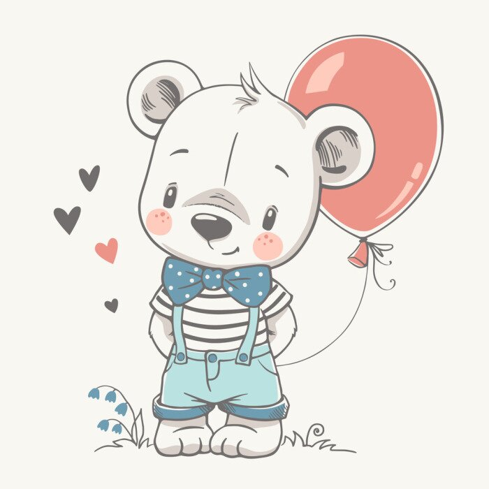 Sticker  Ours en peluche avec mouche à pois et ballon rouge