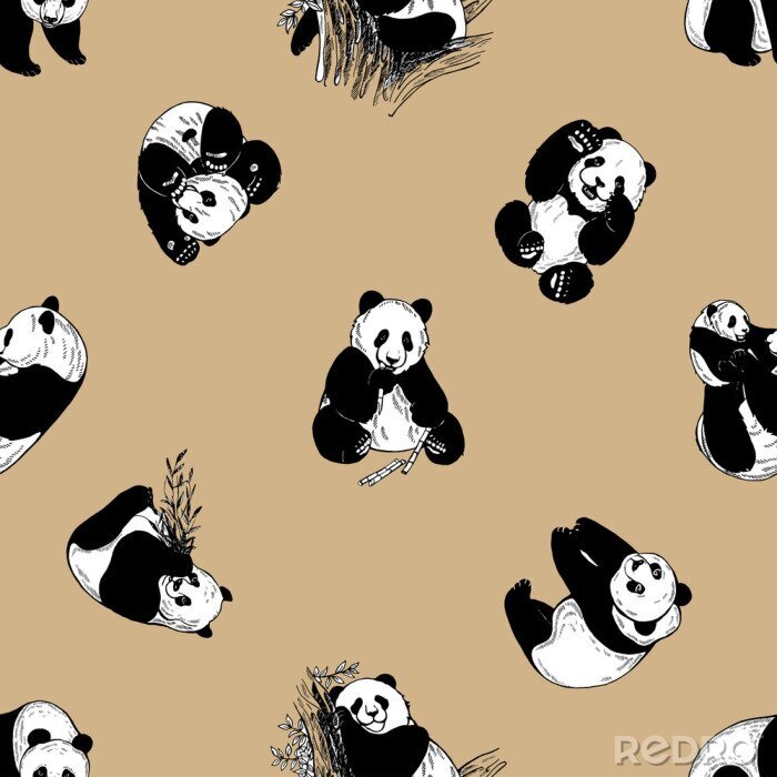 Sticker  Ours en peluche noir et blanc sur fond beige