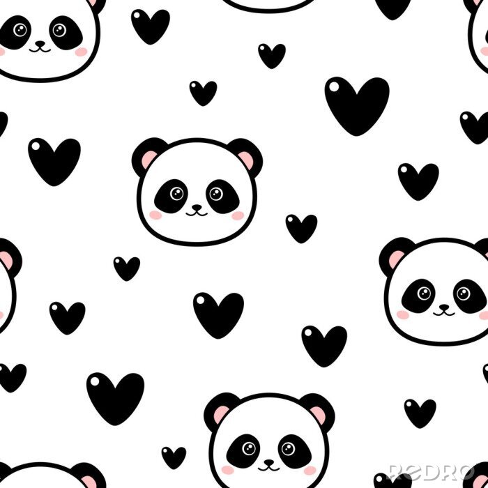 Sticker  Ours panda parmi les coeurs sur fond blanc