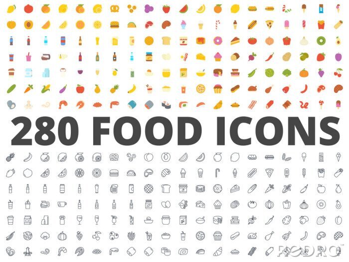 Sticker  Pack de nourriture vecteur ligne plate icône