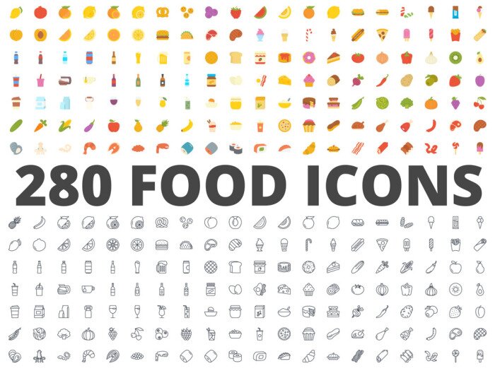 Sticker  Pack de nourriture vecteur ligne plate icône