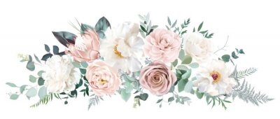 Sticker  Pale pink camellia, dusty rose, ivory white peony, blush protea, nude pink ranunculus