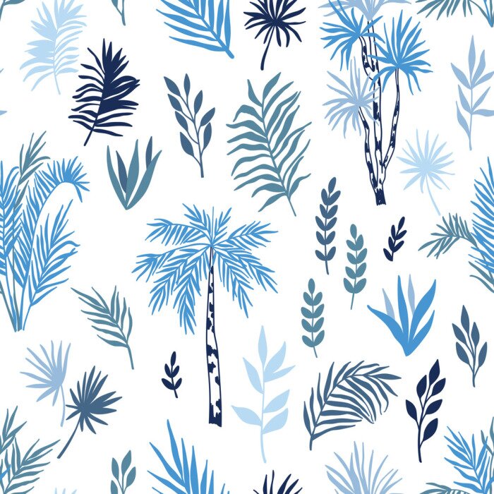 Sticker  Palmiers - feuilles dans les tons de bleu