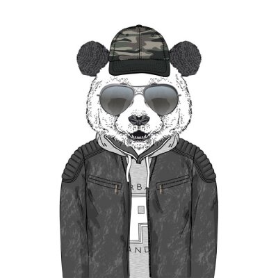 Panda à lunettes noires et une casquette de baseball