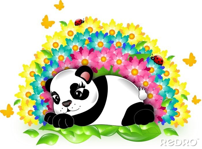 Sticker  Panda avec arc en ciel