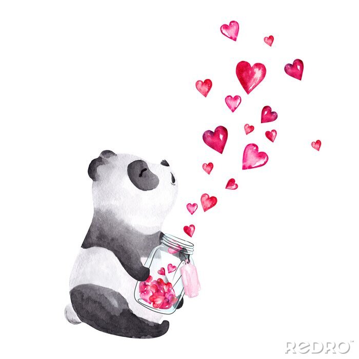 Sticker  Panda avec des coeurs