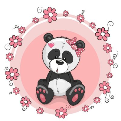 Sticker  Panda avec des fleurs