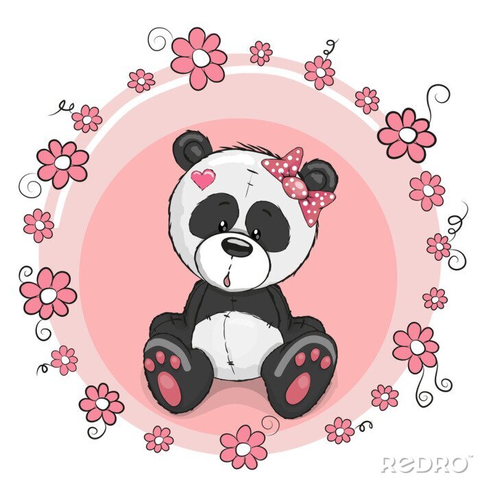 Sticker  Panda avec des fleurs