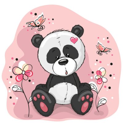 Sticker  Panda avec des fleurs