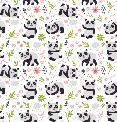 Pandas parmi les plantes vertes