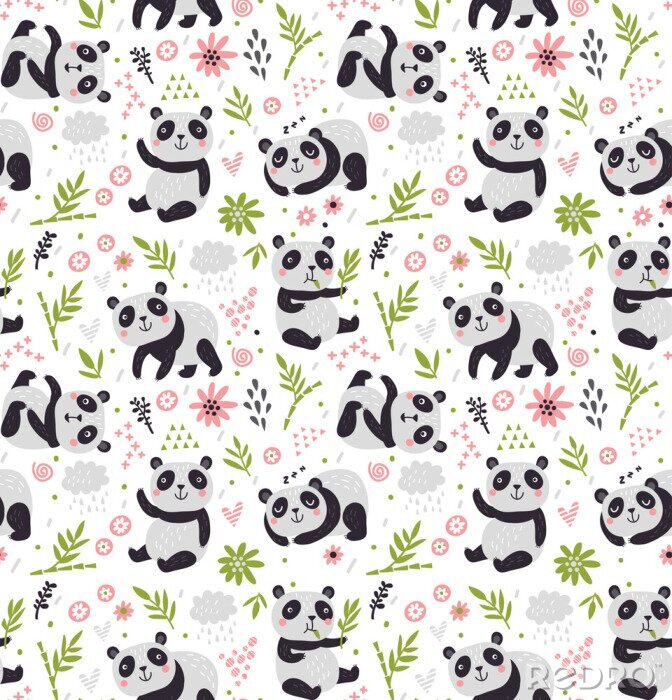 Sticker  Pandas parmi les plantes vertes