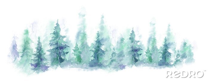 Sticker  Panorama d'une forêt peint à l'aquarelle