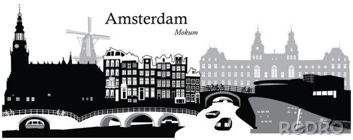 Sticker  Panorama graphique d'Amsterdam