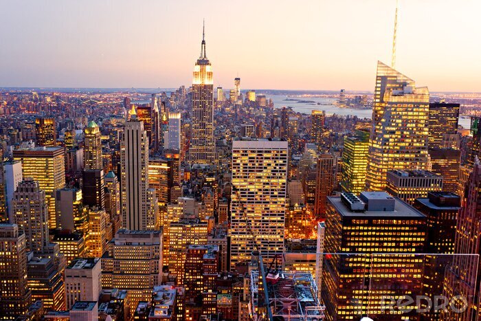 Sticker  Panorama immeubles éclairés dans une ville