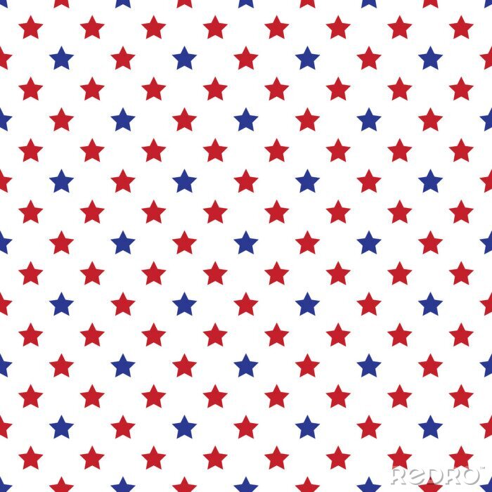 Sticker  Papier peint sans couture de l'armée ou du 4 juillet. Fond patriotique de Seamfree Americana. Etoiles rouge, blanche et bleue.