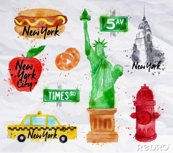 Sticker  Papier symboles de New York crumled