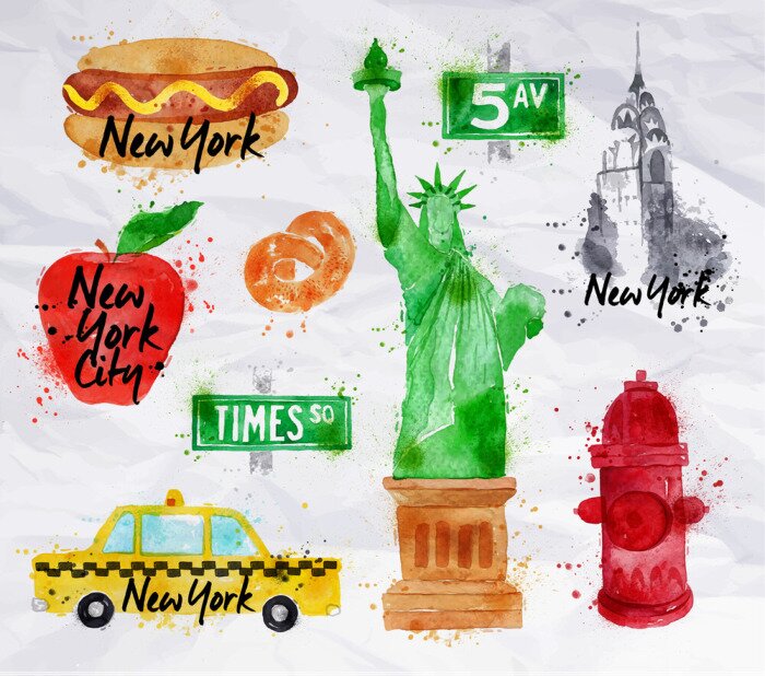 Sticker  Papier symboles de New York crumled