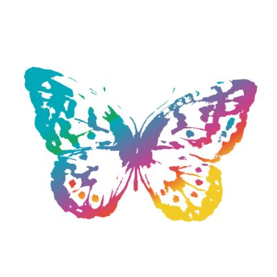 Sticker  Papillon arc-en-ciel sur fond blanc