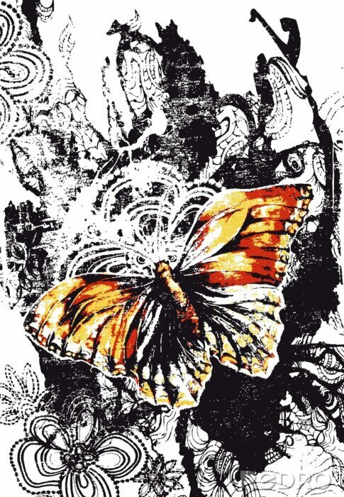 Sticker  Papillon couleur rouille et ornement