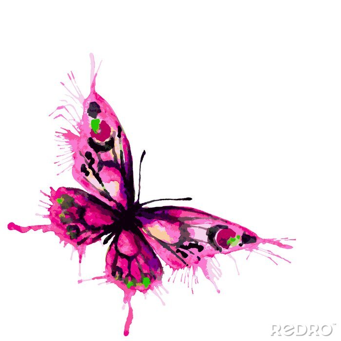 Sticker  Papillon rose peint à l'aquarelle