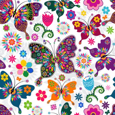 Sticker  Papillons et fleurs pour une petite fille