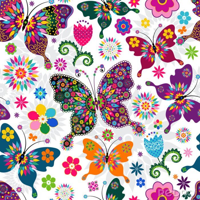 Sticker  Papillons et fleurs pour une petite fille