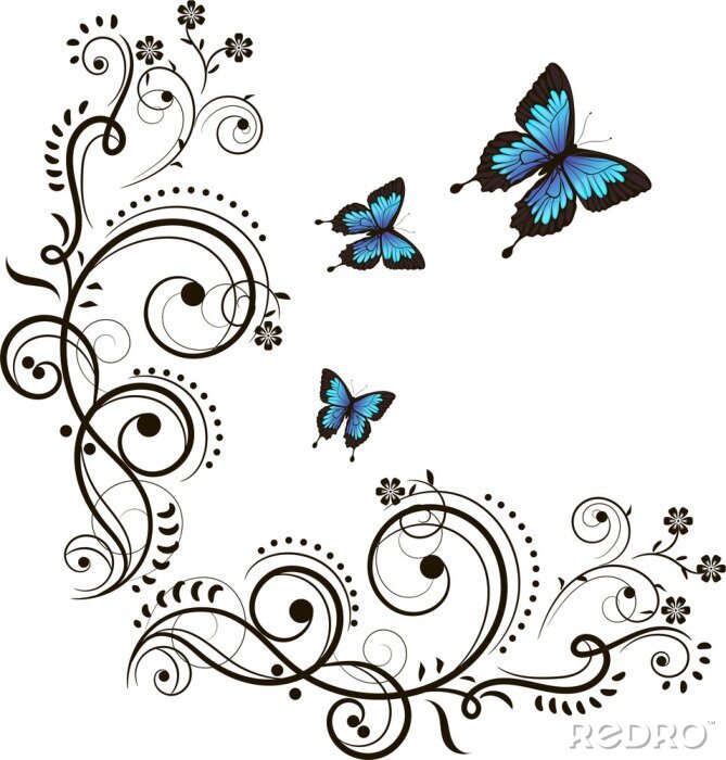 Sticker  Papillons et ornements abstraits