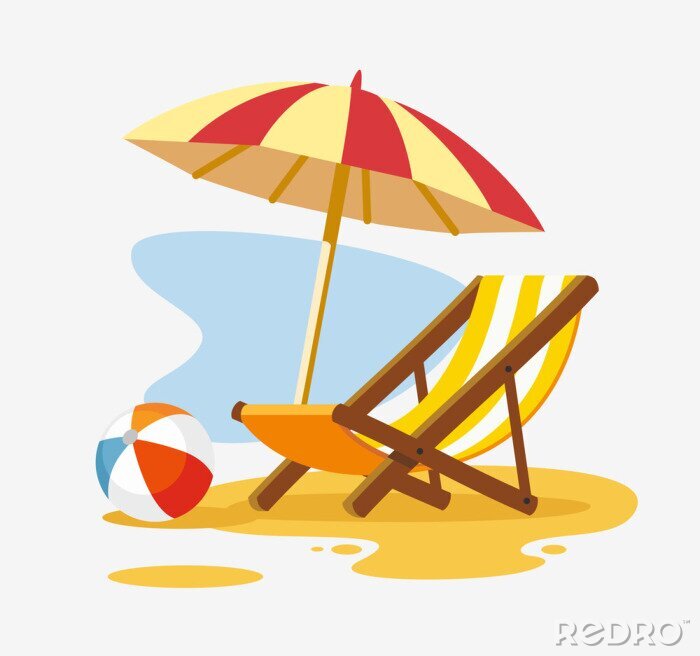 Sticker  Parasol et transat sur la plage.