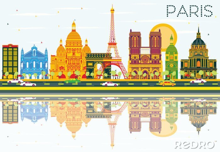 Sticker  Paris, ciel, couleur, bâtiments, bleu, ciel, reflets