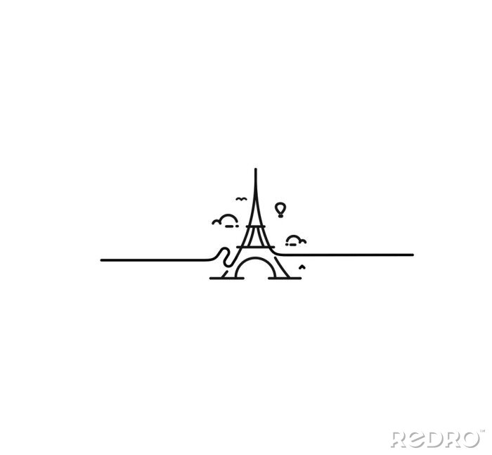 Sticker  Paris, Eiffel tower, Paris cartoon art, postcard, Line art vector illustration
