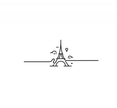 Sticker  Paris, Eiffel tower, Paris cartoon art, postcard, Line art vector illustration