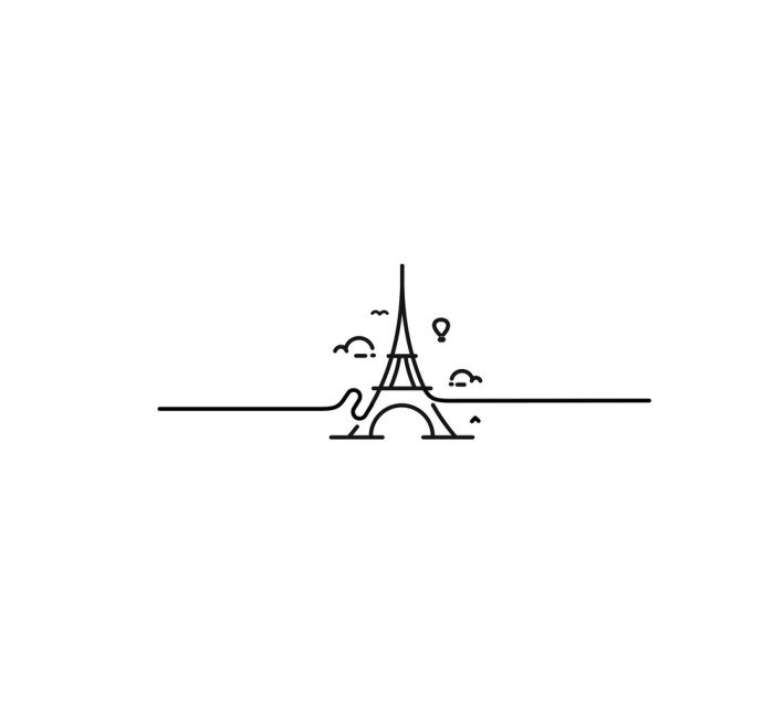 Sticker  Paris, Eiffel tower, Paris cartoon art, postcard, Line art vector illustration