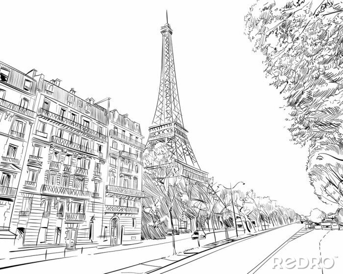 Sticker  Paris, France. Illustration vectorielle dessinés à la main