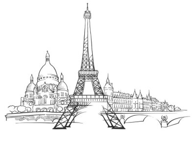 Sticker  Paris France Panorama Sketch