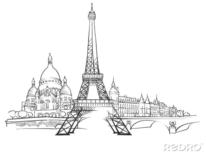 Sticker  Paris France Panorama Sketch