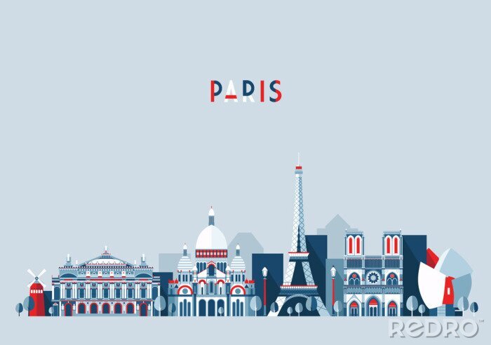 Sticker  Paris France vecteur d'horizon de la ville à la mode plat