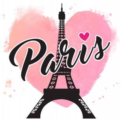 Sticker  Paris hand drawn vector lettering and Eiffer Tower. Paris ink lettering.