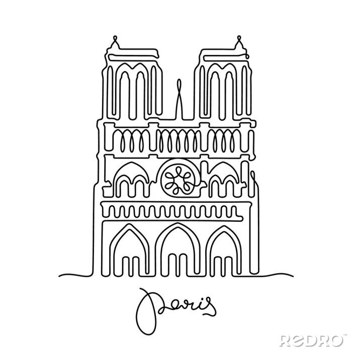 Sticker  Paris, Notre Dame de Paris continuous line vector illustration 
