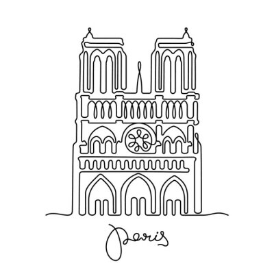 Sticker  Paris, Notre Dame de Paris continuous line vector illustration 