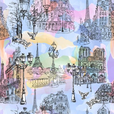 Sticker  Paris watercolor wallpaper