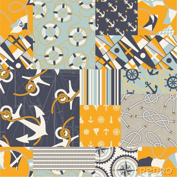 Sticker  Patchwork nautique - seamless