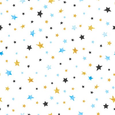 Sticker  Patron d'étoiles sans couture. Fond de célébrités vectorielles en couleurs bleues, noires et dorées.
