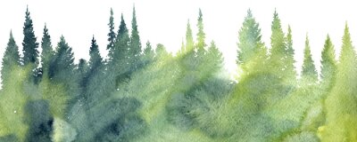 paysage aquarelle avec des arbres