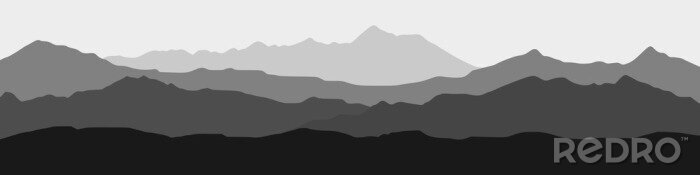 Sticker  Paysage de contour noir et blanc des chaînes de montagnes