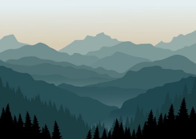 Sticker  Paysage de montagne à l'aube. Vector illustration.
