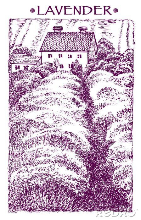Sticker  Paysage de Provence. Vecteur main dessinée illustration graphique.