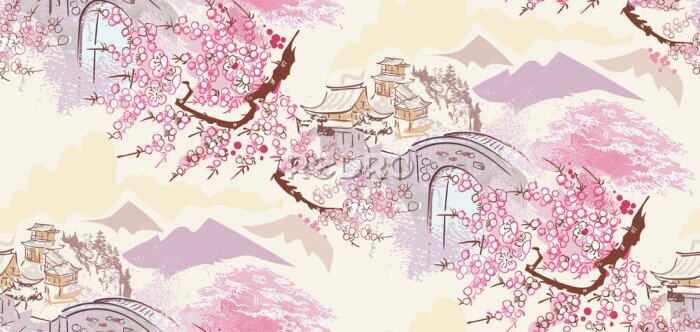 Sticker  Paysage de style oriental