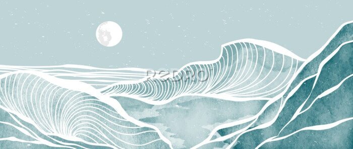 Sticker  Paysage minimaliste avec mer et montagnes