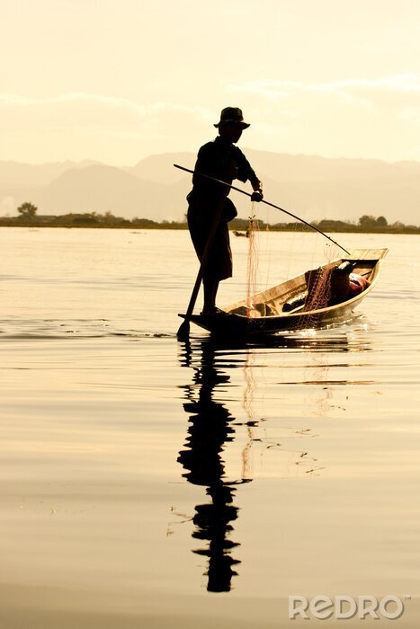 Sticker  Pêcheur dans le lac Inle, Myanmar.