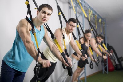 Sticker  People at gym doing trx rope exercises